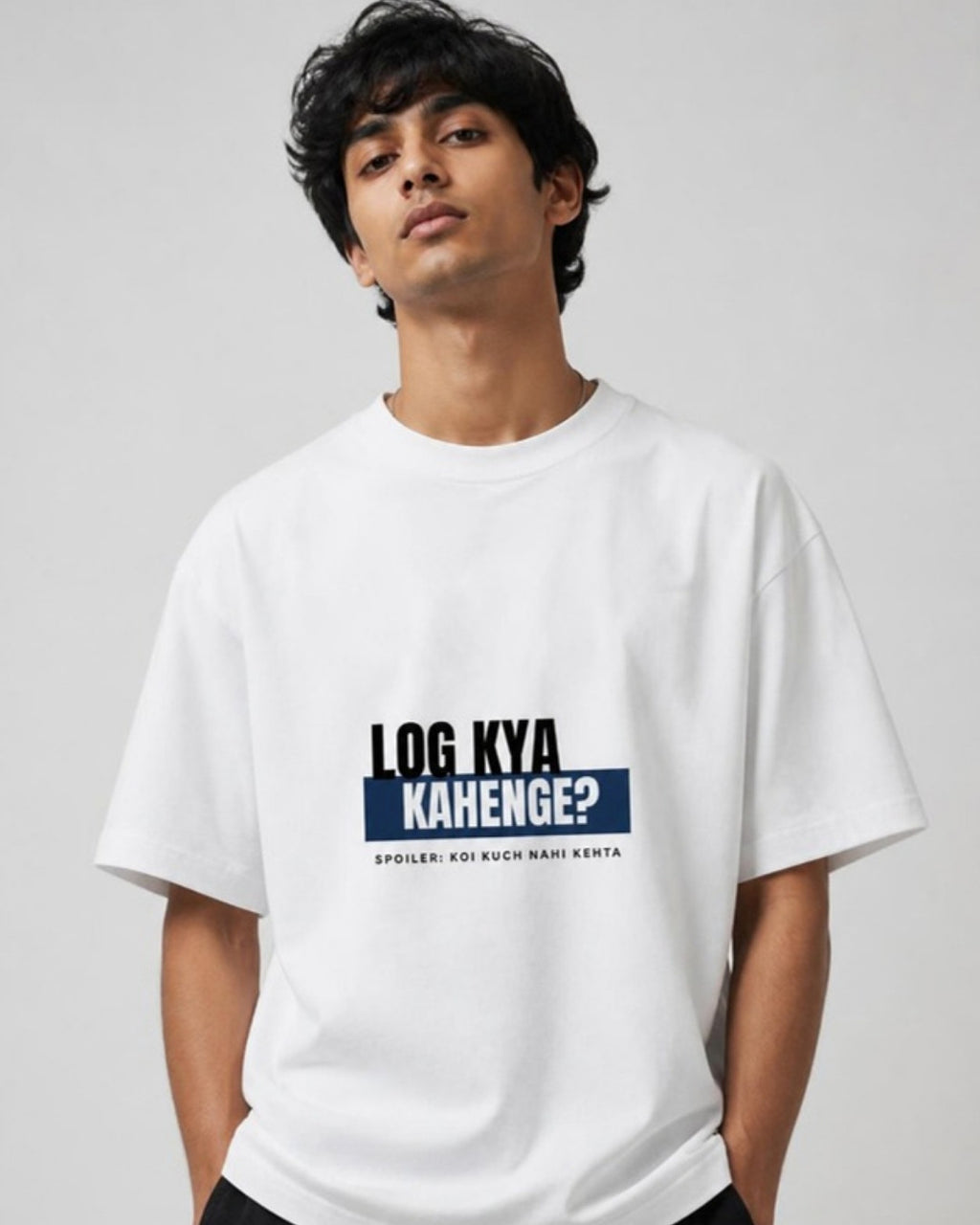 Log Kya Kahenge Graphic tee on male model