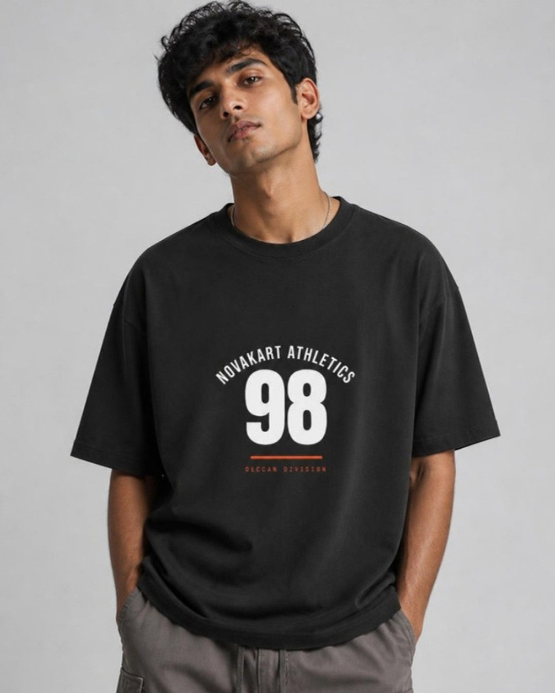 NovaKart Athletics 98 oversized tee on male model