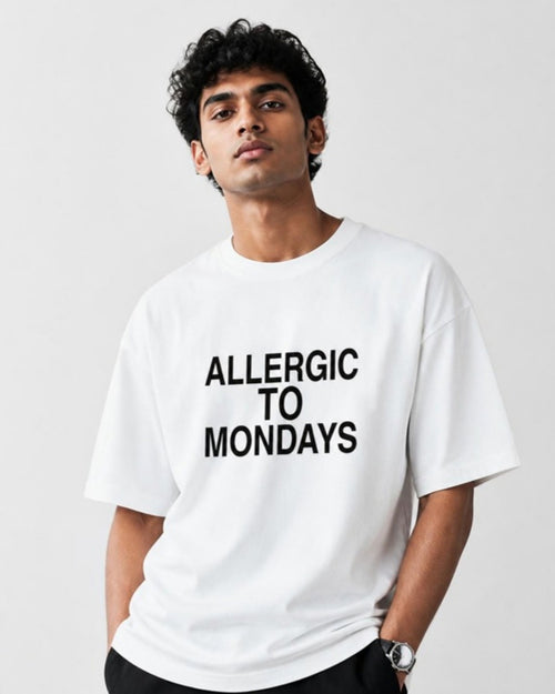 Allergic to Mondays oversized tee on male model